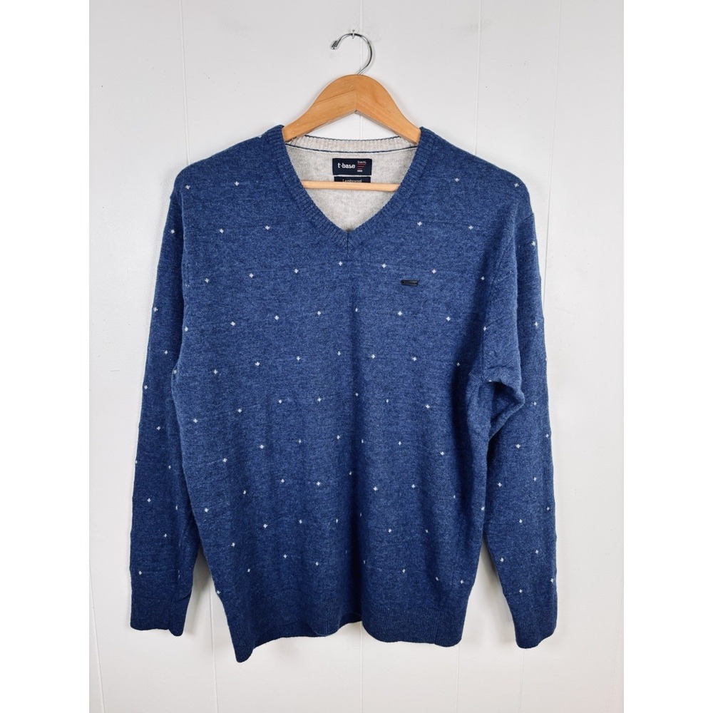 t-base Men's Blue Lambswool Long Sleeve V-Neck Sweater Size L/XL Chest 44" India